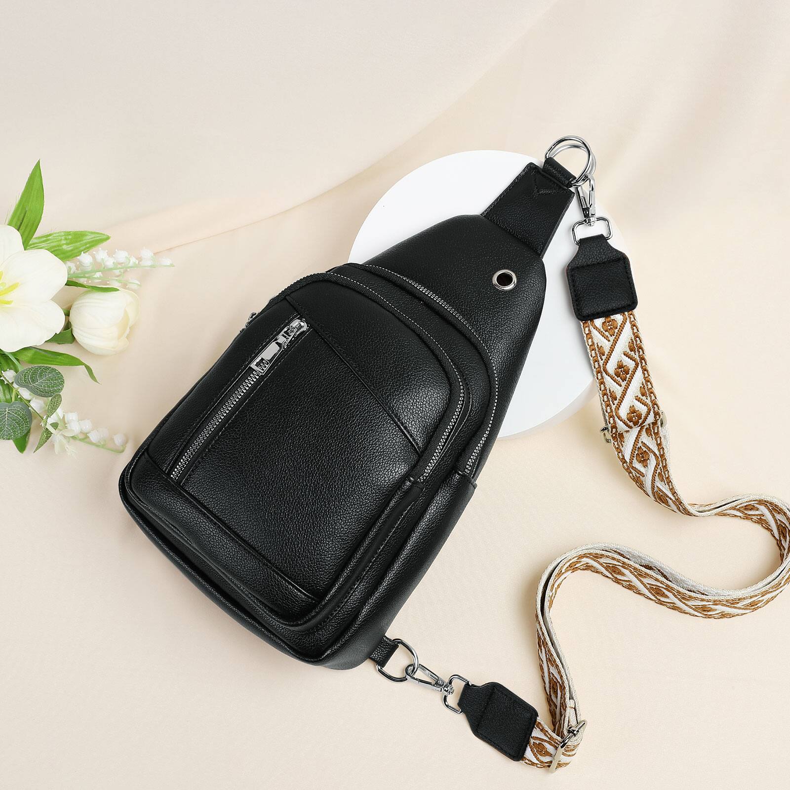 Alt View 5. Unique Bargains - Anti Theft Sling Bag 2 in 1 PU Leather 8.3" Convertible Crossbody Bags Fanny Pack Backpack with 2 Removable Straps - Black.
