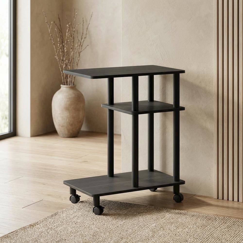 Left. FurniFact - FurniFact U-Shape Sofa Side Table, Rolling Casters - Espresso - Espresso/Black.
