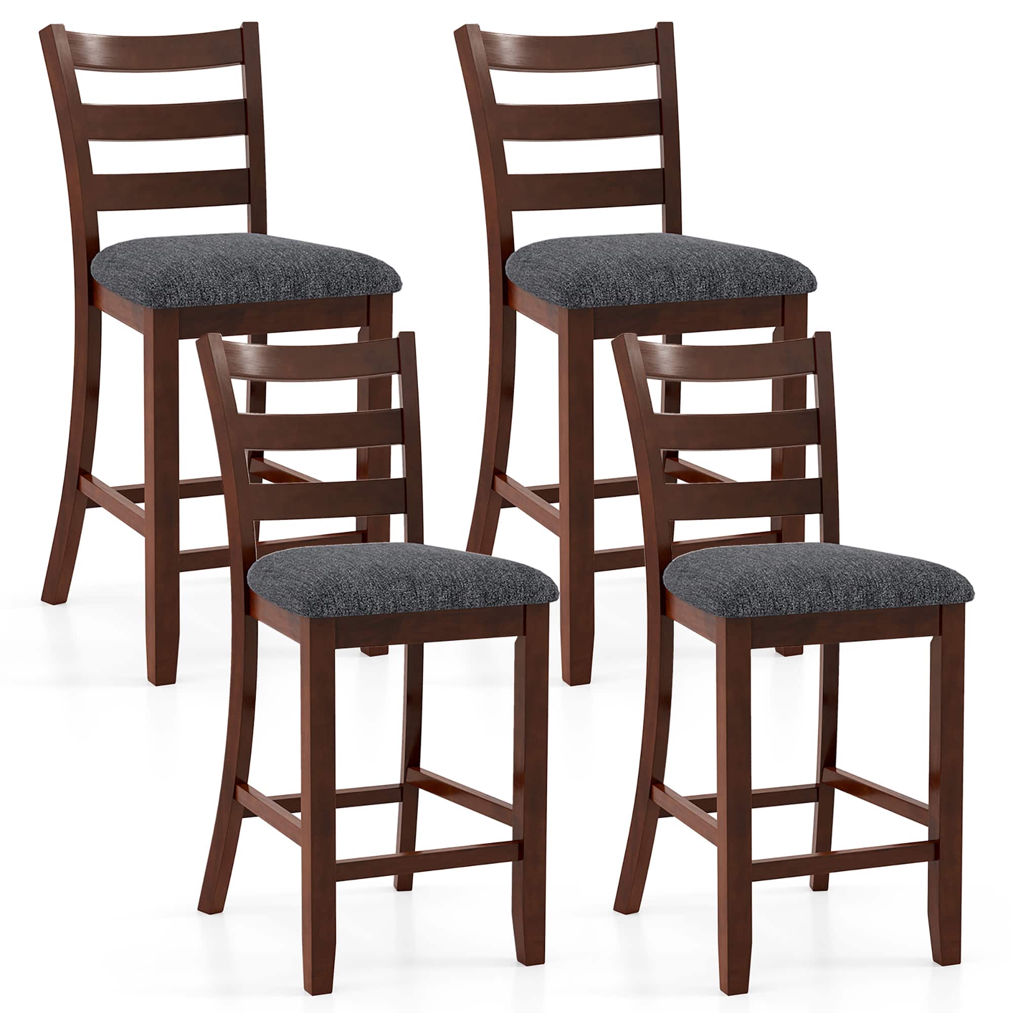 Gymax - Wood Bar Stools Set of 4 Counter Height Chairs w/ Faux Leather Upholstered Seat - Espresso, Gray