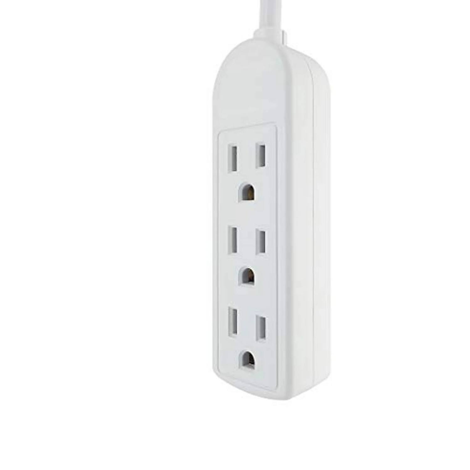 Back. Home Collection - 2 Pack Multi Plug Extension Cord 3 Outlet Power Strip with Grounded Adapter - White.