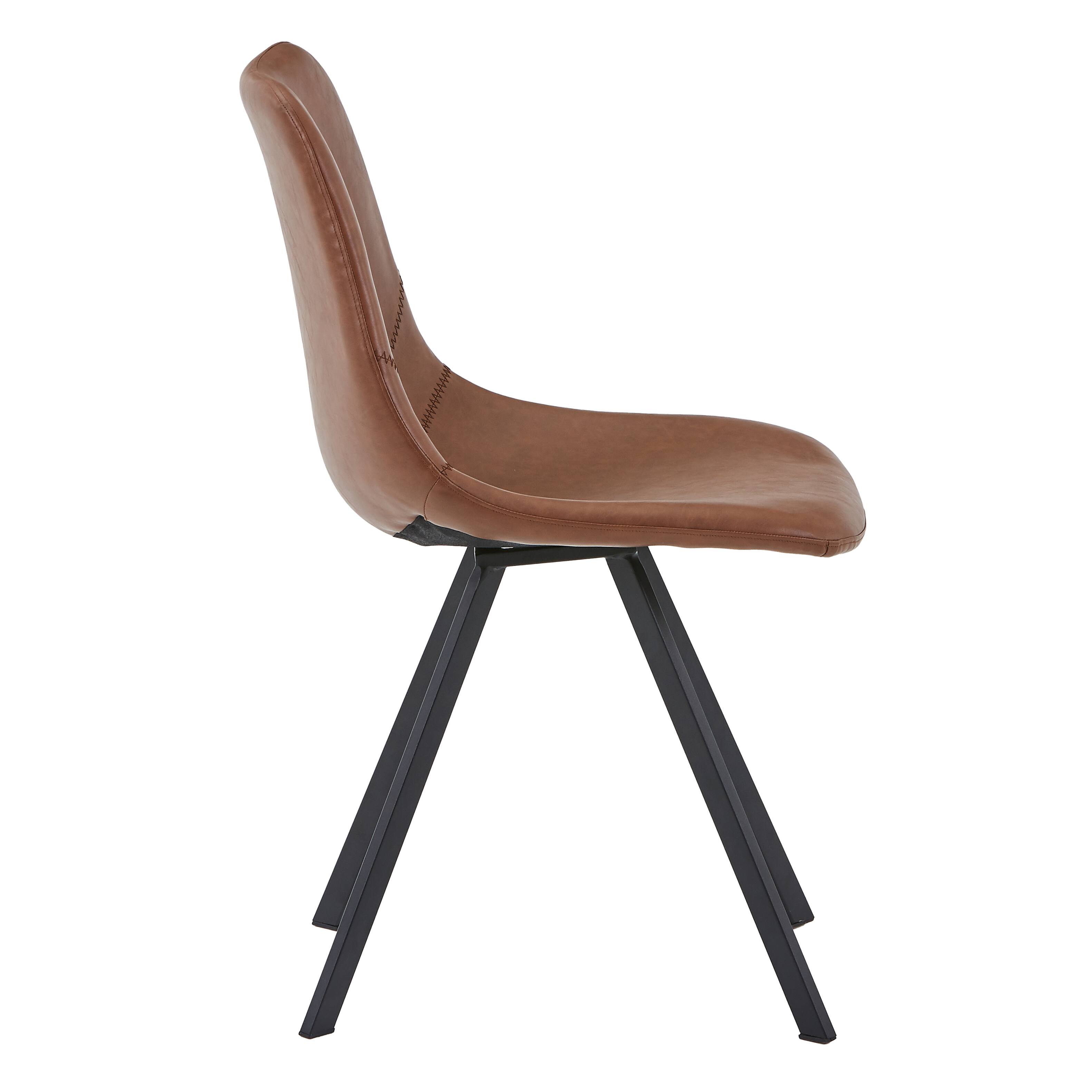 Alt View 5. LeisureMod - Markley Modern Upholstered Dining Chair, Distressed Leather Ergonomic Kitchen Chair with Iron Legs - Light Brown.