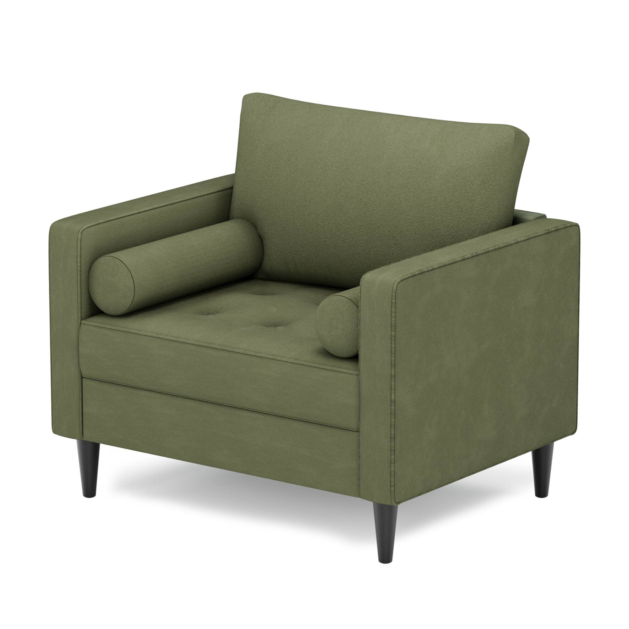 Alt View 6. U-HOMY - Velvet Accent Chair with Pillows – Plush Sofa Chair for Living Room, Bedroom & Office, Tufted Comfy Reading Chair - Green.
