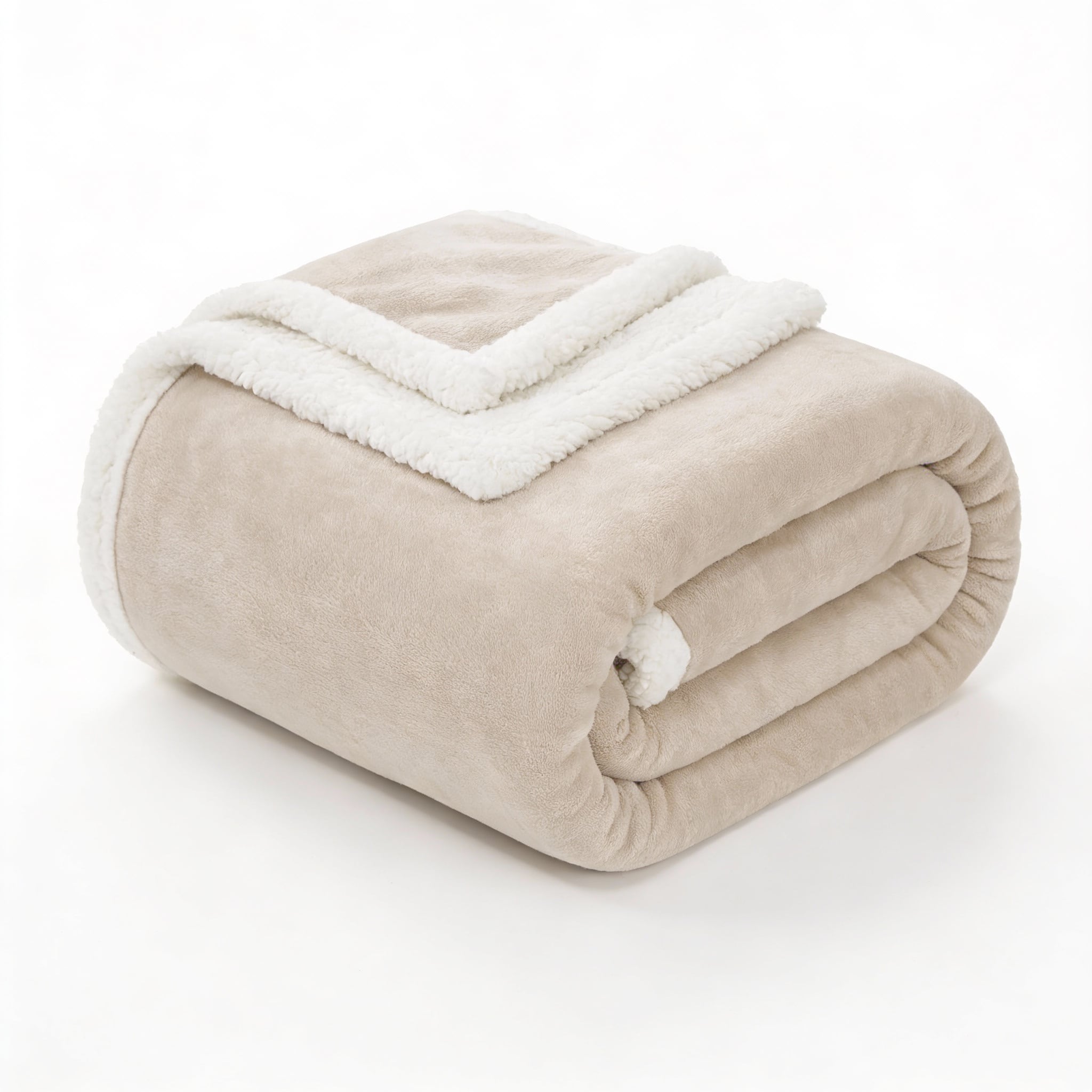 Frangdom - Sherpa Fleece Throw Soft Flannel Plush Blanket Couch Bed - Beige Throw-50"x60"