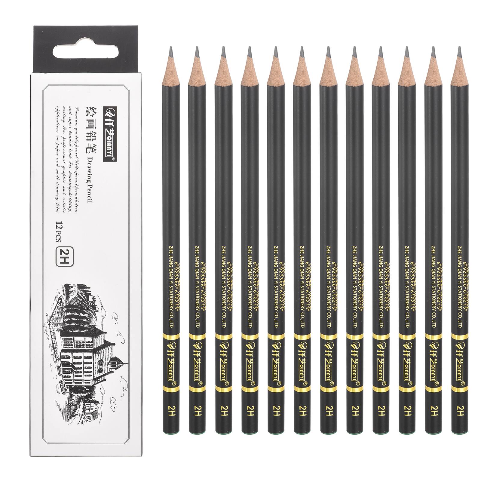 Unique Bargains - 12pcs 2H Sketch Pencils Professional Graphite Wood Break-Resistant for Artists Beginners Shading Doodling - Black