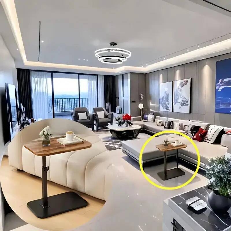 Back. We Growing - C Shaped End Table for Couch Sofa, 360° Swivel Height Adjustable TV Tray for Small Spaces, Livingroom Bedroom, Black,Whi - WALNUT.