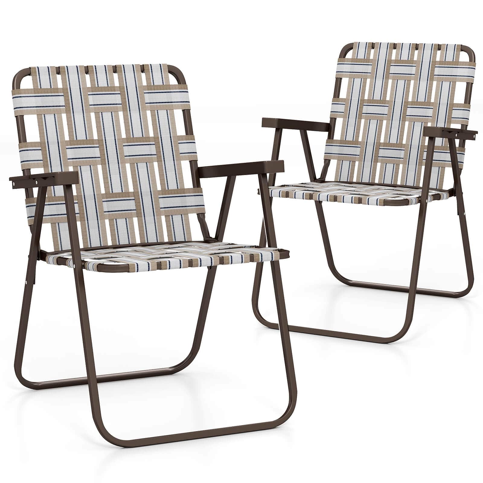 Front. Costway - Costway Folding Beach Chairs Set of 2 with Armrests for Adults Loads up to 330 LBS - Brown.