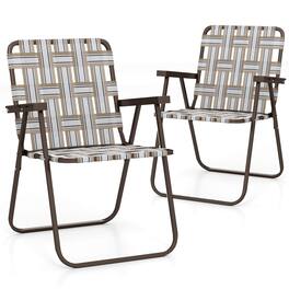 Costway - Folding Beach Chairs Set of 2 with Armrests for Adults Loads up to 330 LBS - Brown