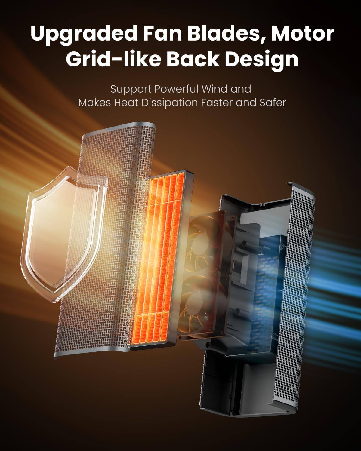 Upgraded Fan Blades, Motor Grid-like Back Design

Support Powerful Wind and Makes Heat Dissipation Faster and Safer