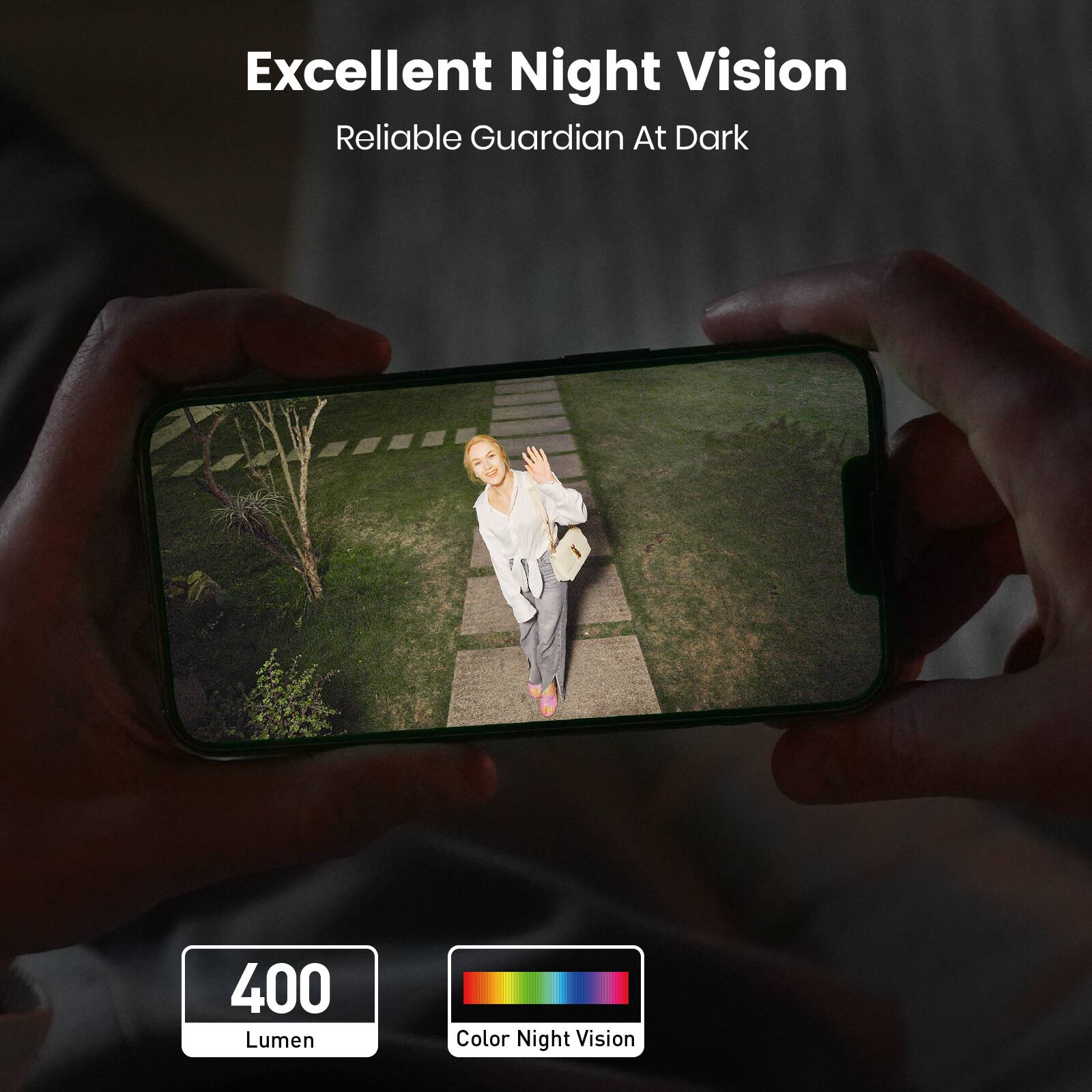 Excellent Night Vision  
Reliable Guardian At Dark  

400 Lumen  
Color Night Vision
