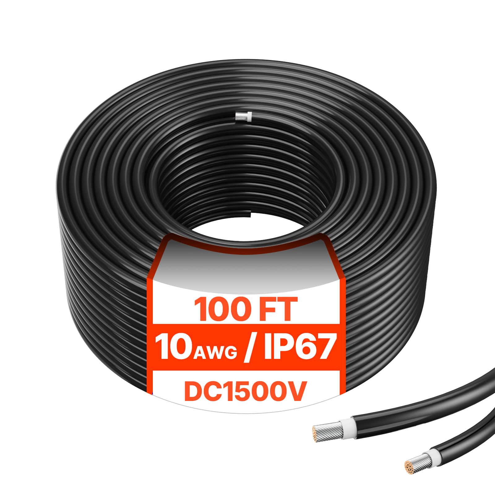 VEVOR - 100FT Solar Panel Extension Cable, 10AWG Solar Extension Cable Wire, 6mm² IP67 Waterproof PV Cable for Home - Black