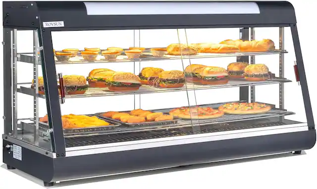 Front. Winado - 47" Food Warmer Pizza Warmer Countertop,3-Tier Food Warmer Display Pretzel Warmer w/ Adjustable Removable Shelves 1800W - Black.
