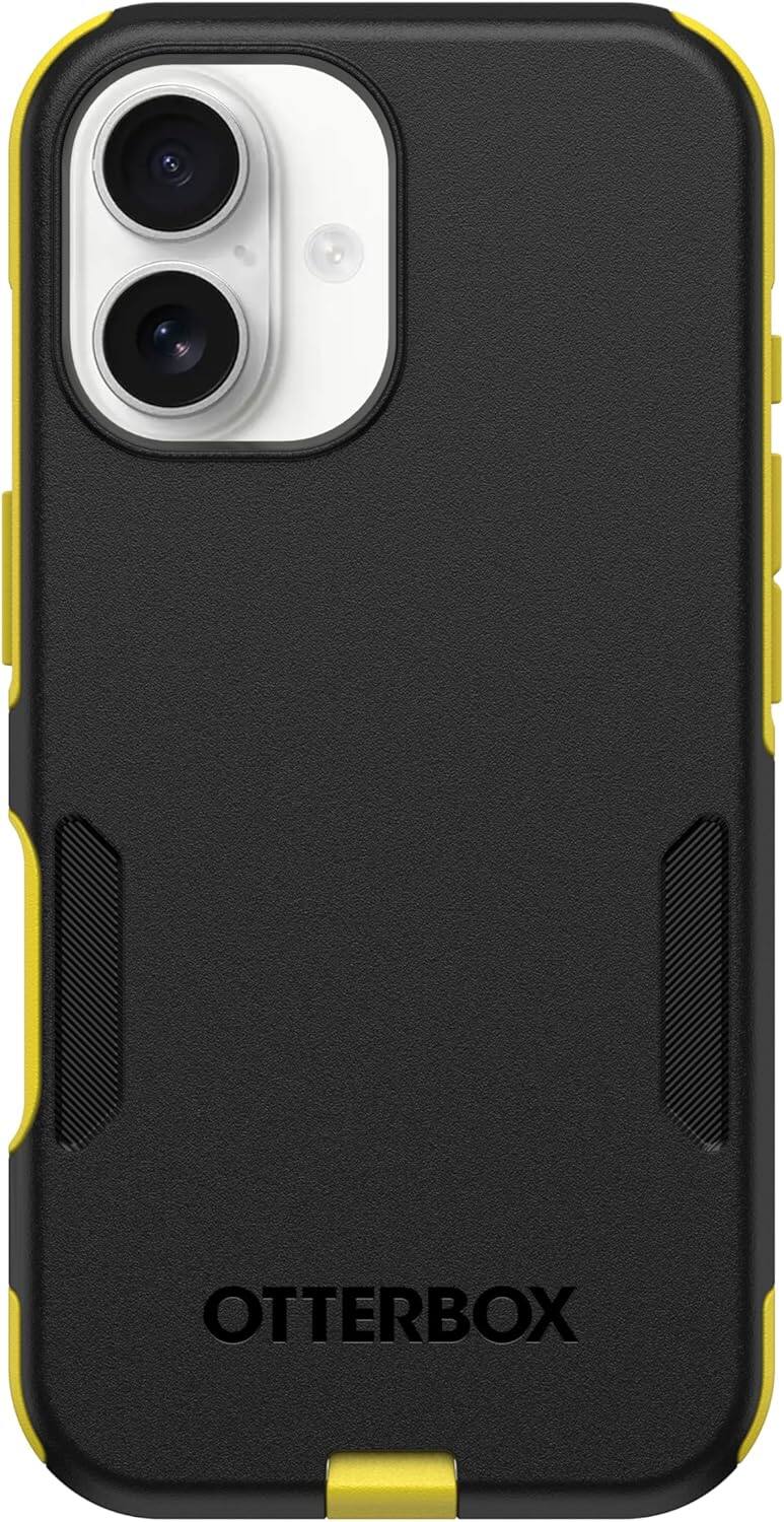 Left. OtterBox - OtterBox - Commuter Series Hard Shell for MagSafe for Apple iPhone 16 - Night (Black & Yellow).