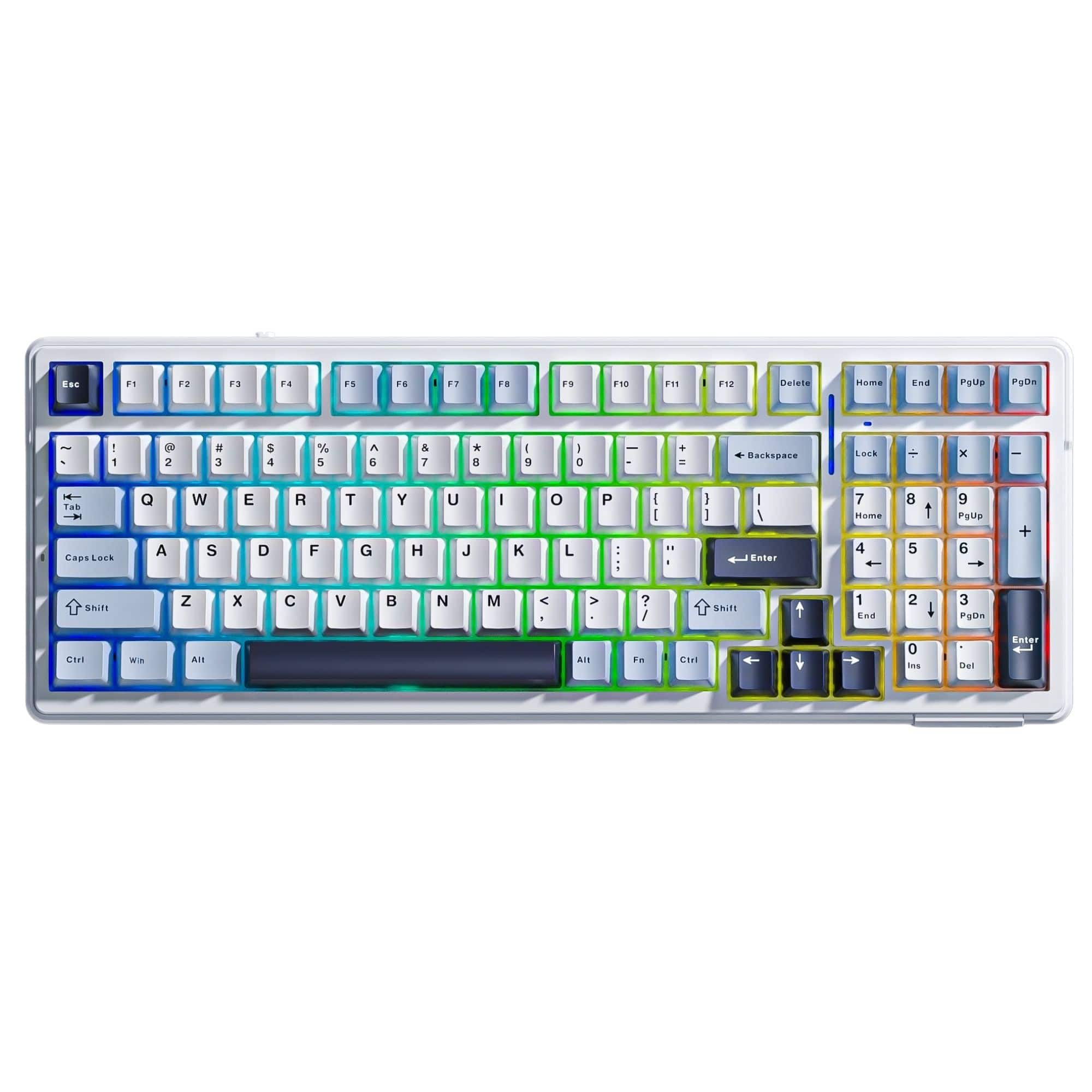 AULA - F99 99-Key Wireless Hot-Swappable Mechanical Gaming Keyboard with RGB and Multi-Device Bluetooth and 8000mAh Battery - Blue White