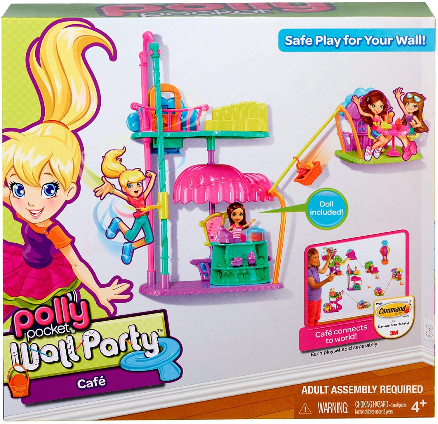 Mattel - Polly Pocket Wall Party Cafe Playset - Safe Play for your Wall - Doll Included - Multi