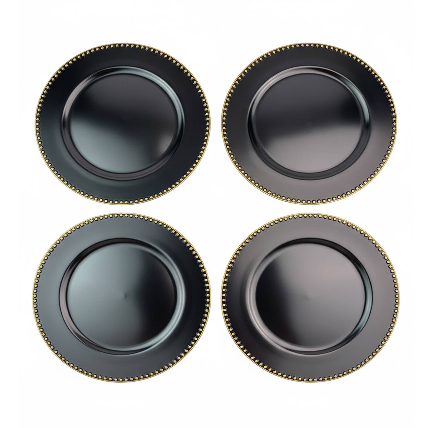 Angle. American Atelier - Beaded Black & Gold Set of 4 Charger Plates 13"D - Black.