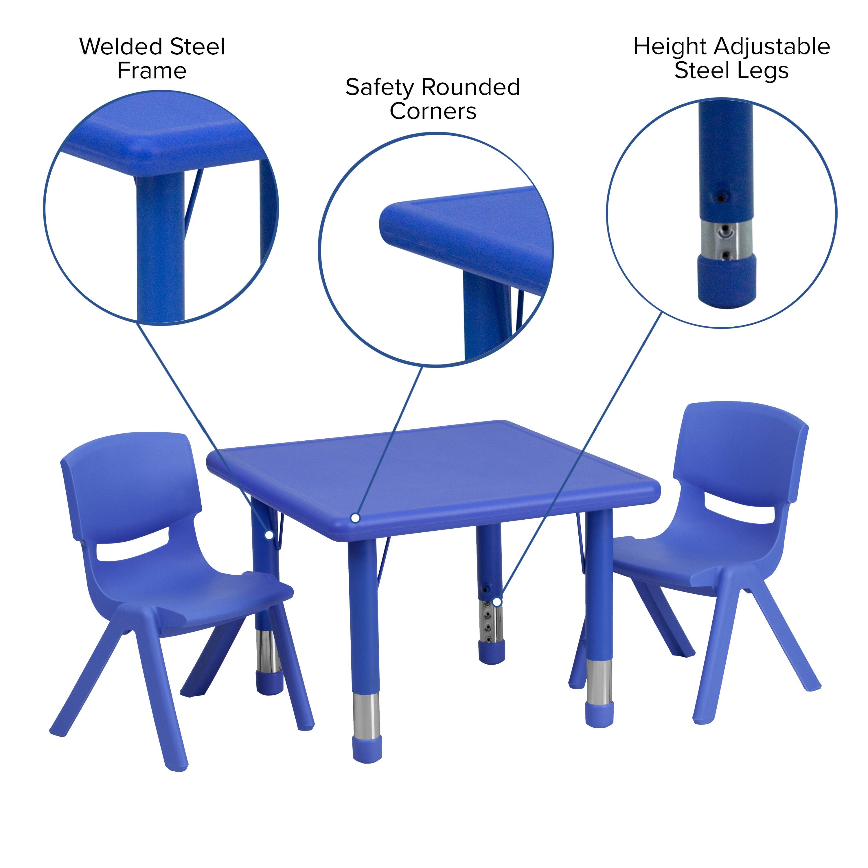 Welded Steel Frame  
Safety Rounded Corners  
Height Adjustable Steel Legs