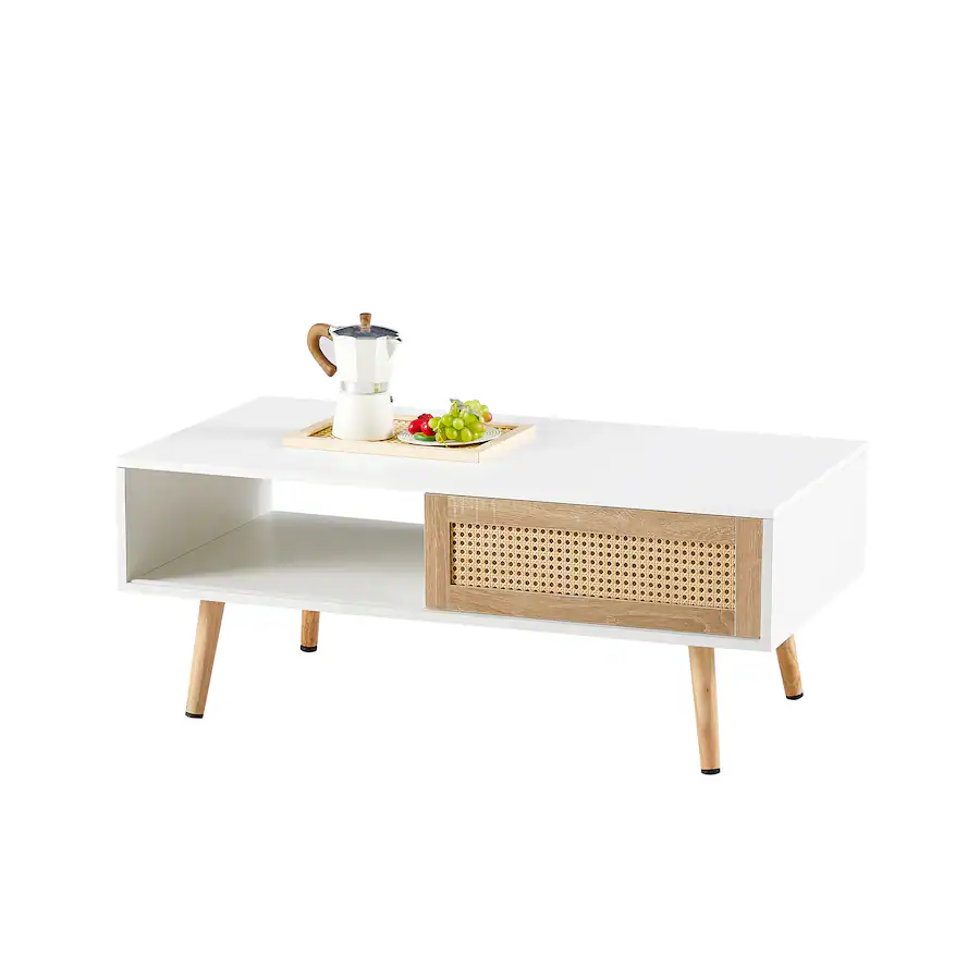 Closable Magazine Storage MERAVOM Mid Century Modern Coffee Table with Storage, Rectangle Wooden ...