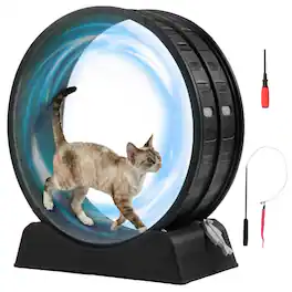 Winado - Cat Exercise Wheel, 31-inch Cat Treadmill with Detachable Carpet, Safety Lock, Teaser Running Silent for Indoor Playing - Black