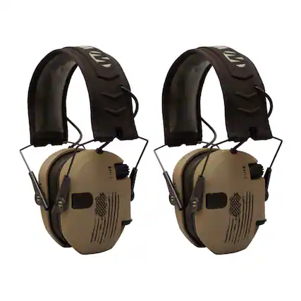 Front. Walkers - Walker’s Razor Shooting Muffs (Distressed Flag) 2-Pack - Tan.