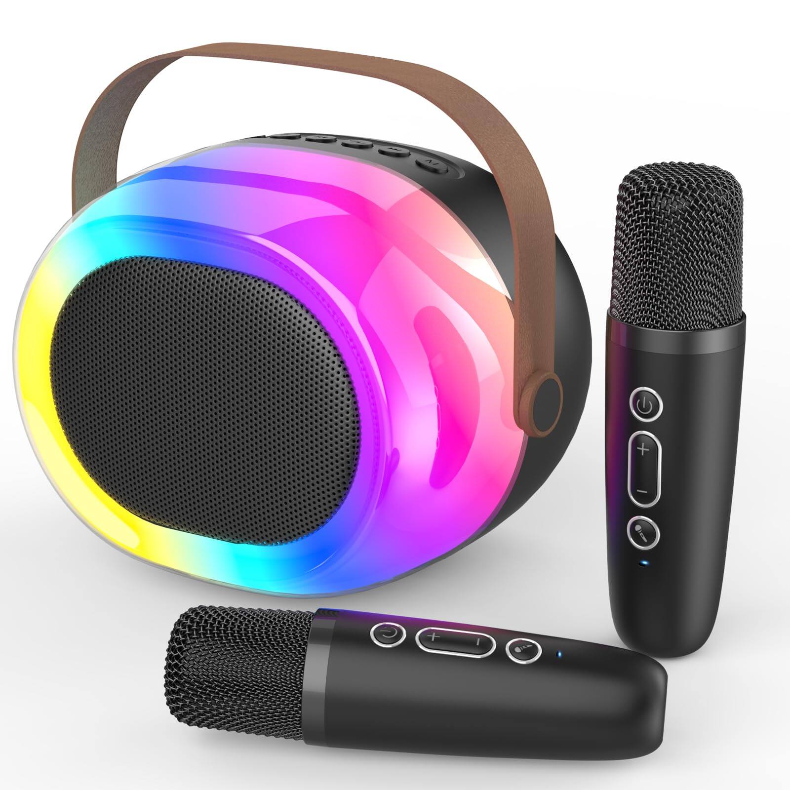 Left. Pacoar Cade - usb Light Karaoke Machine For Adults Portable With Two Wireless Microphones And Dynamic Lights Support Tf/usb/aux - Beige 2 Mics.