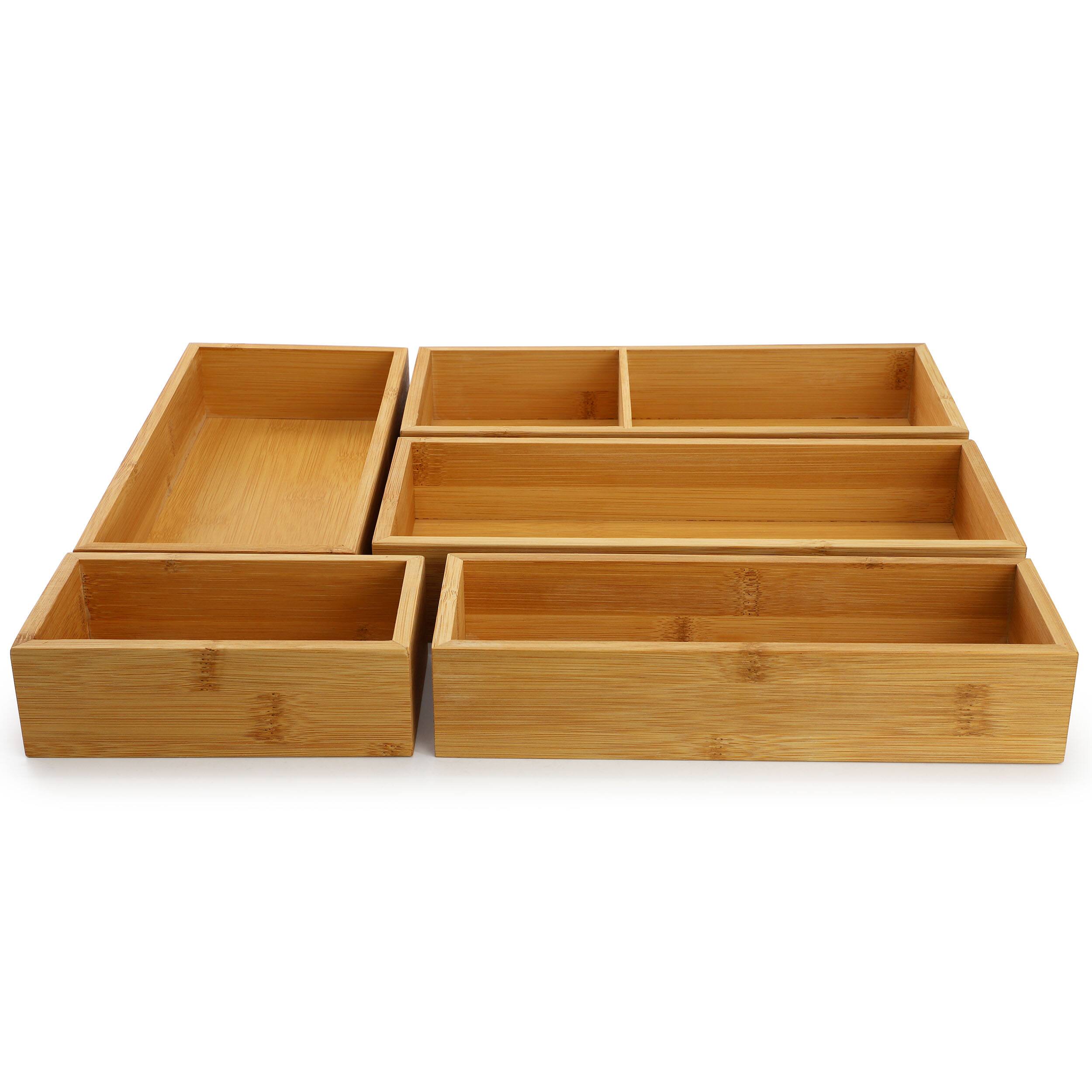 Angle. MegaChef - MegaChef 5 Piece Bamboo Storage and Organization Trays - Brown.