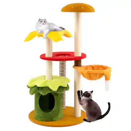 Gymax - 46'' Tall Cat Tree w/Hanging Basket Bed Condo Padded Perch Sisal Scratching Posts