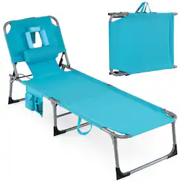 Boyel Living - Tanning Chair with Face Arm Holes Folding Chair 76.0in L x 31.5in W x 24.0in H - Turquoise