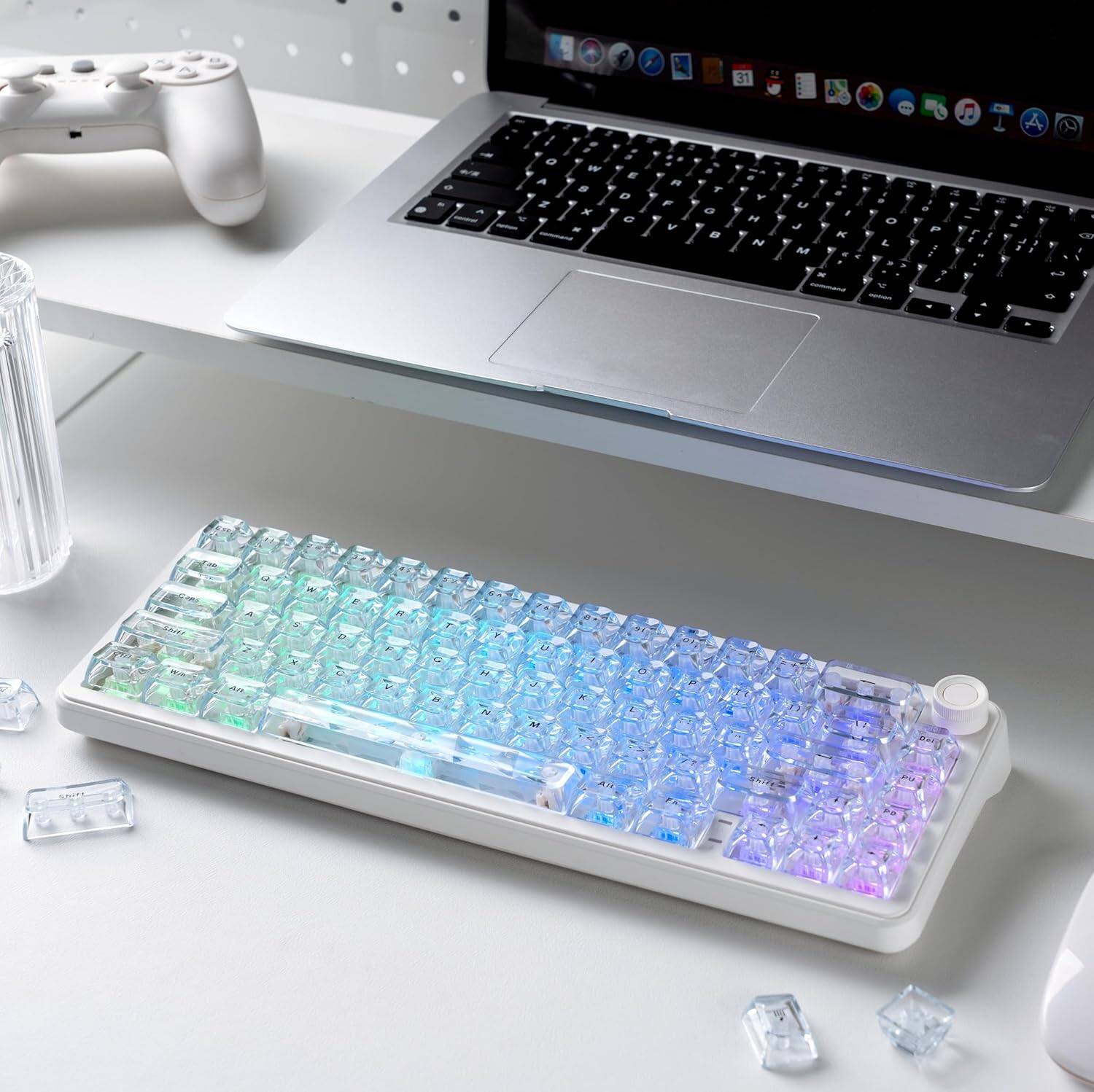 Back. Womier - Clear Keycaps Set, Transparent Shine Through Keycap for MX-Compatible 61/68/84/87/98/100/104 Mechanical Keyboard - Top-printed-126 Keys.