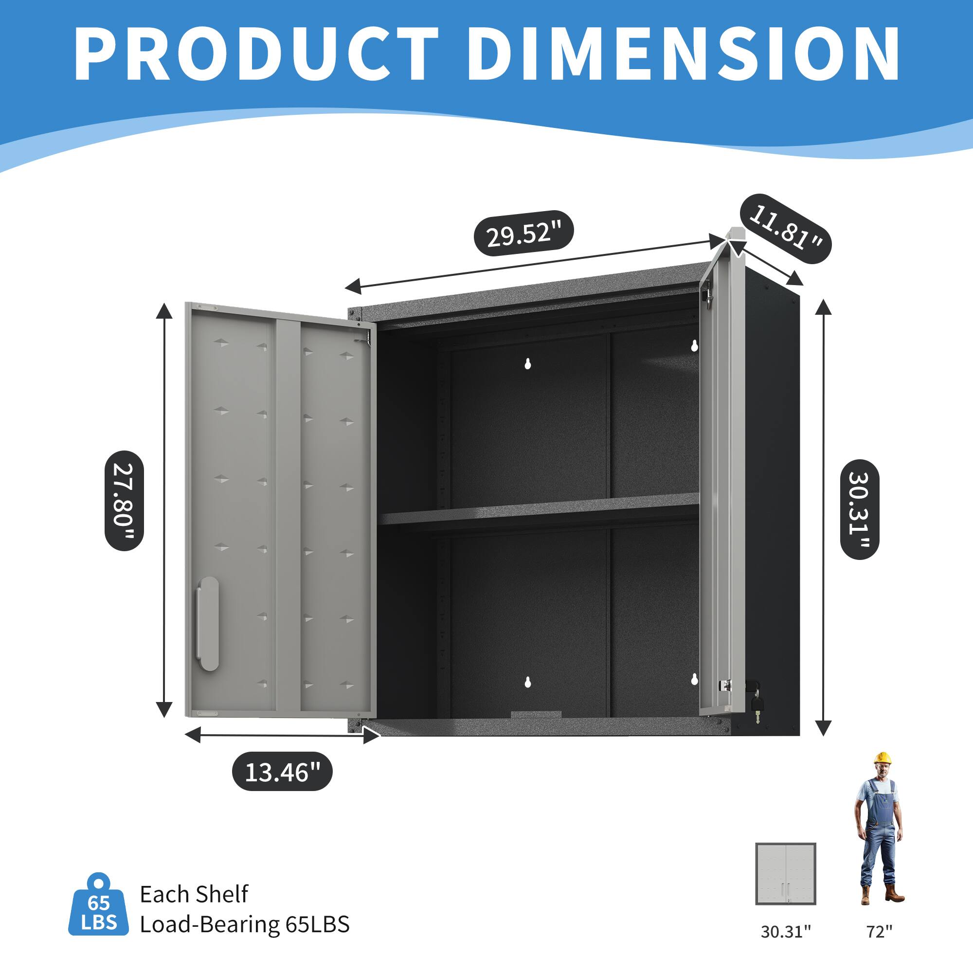 PRODUCT DIMENSION

- 29.52"
- 11.81"
- 27.80"
- 13.46"
- 30.31"
- 72"

Each Shelf Load-Bearing 65LBS

30.31"
