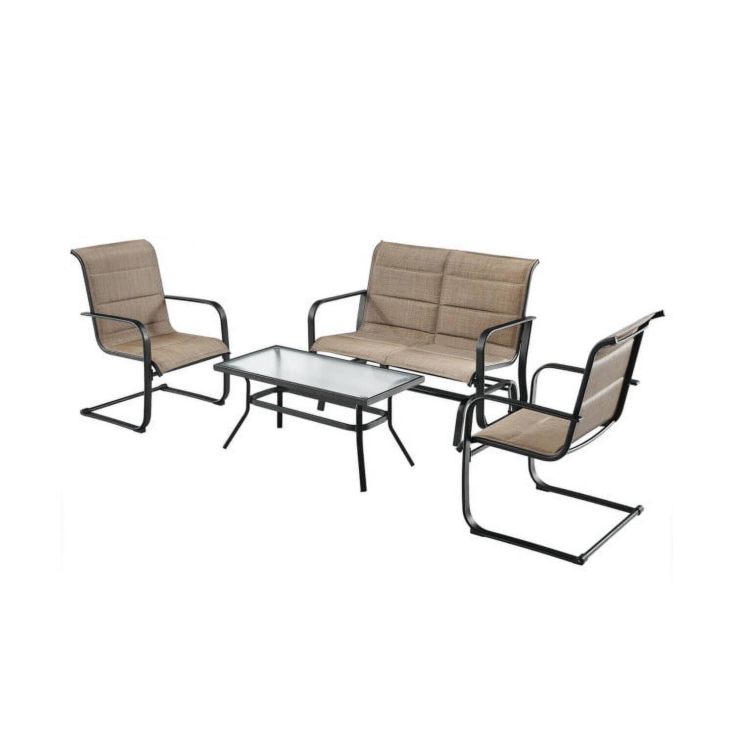 Left. Kadyn - 4 Pcs Outdoor Patio Furniture Set, Small Patio Conversation Furniture Set with Padded Glider Loveseat and Coffee Table-B - Brown.