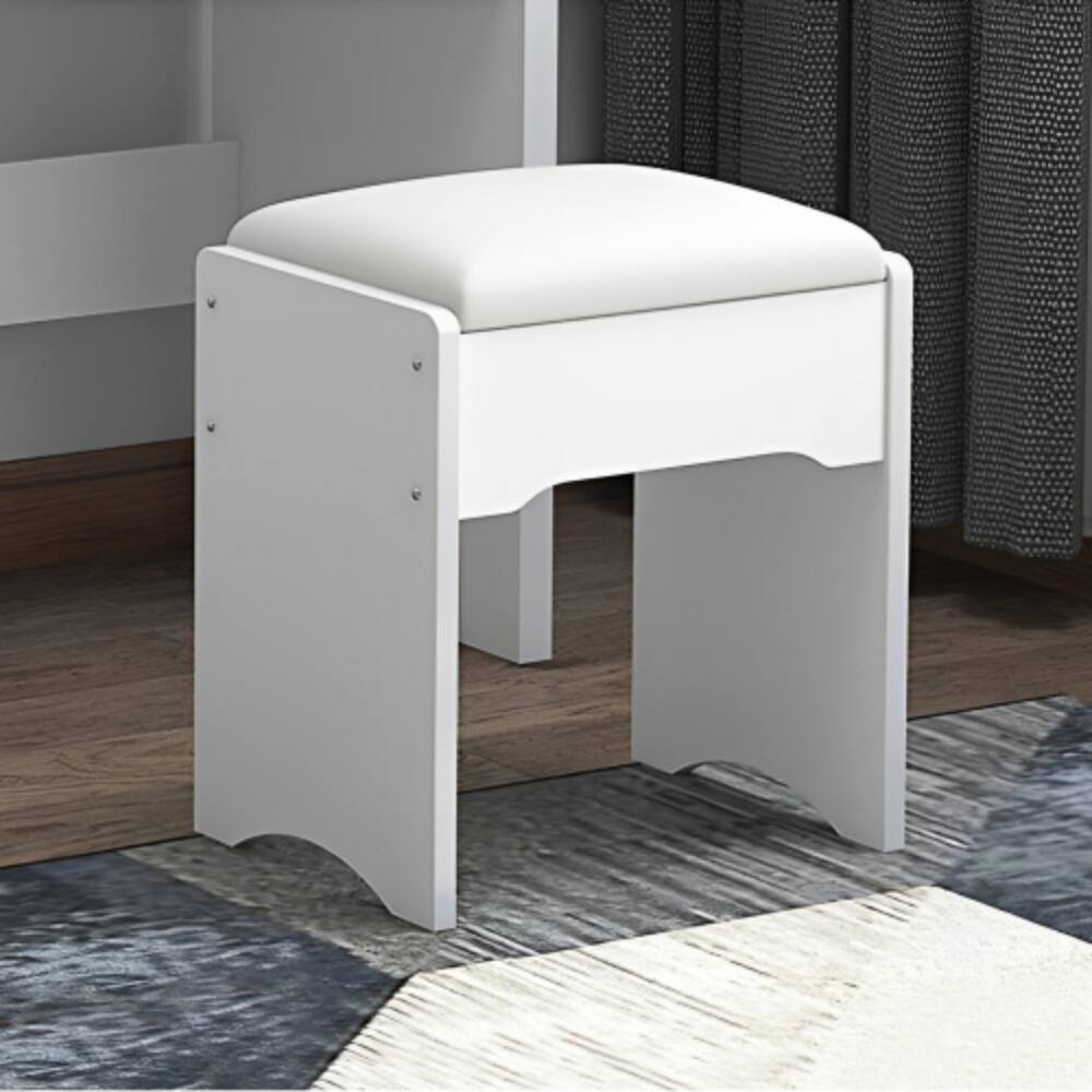 Back. LUCKY ONE - Vanity Desk with 3-Color Adjustable Lighted Mirror, Chair and 4 Drawers for Bedroom - White.