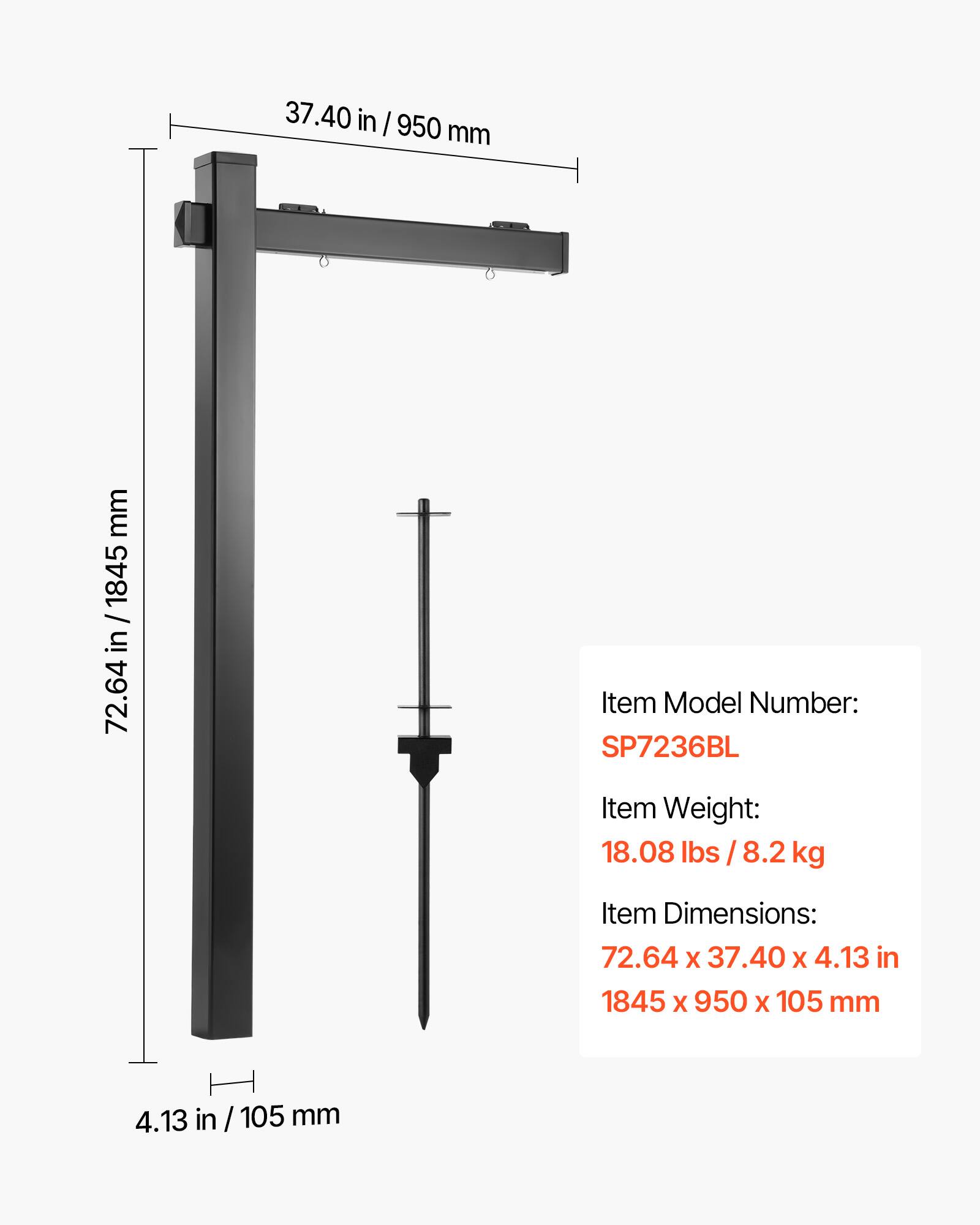 37.40 in / 950 mm  
72.64 in / 1845 mm  
4.13 in / 105 mm  

Item Model Number: SP7236BL  
Item Weight: 18.08 lbs / 8.2 kg  
Item Dimensions: 72.64 x 37.40 x 4.13 in / 1845 x 950 x 105 mm