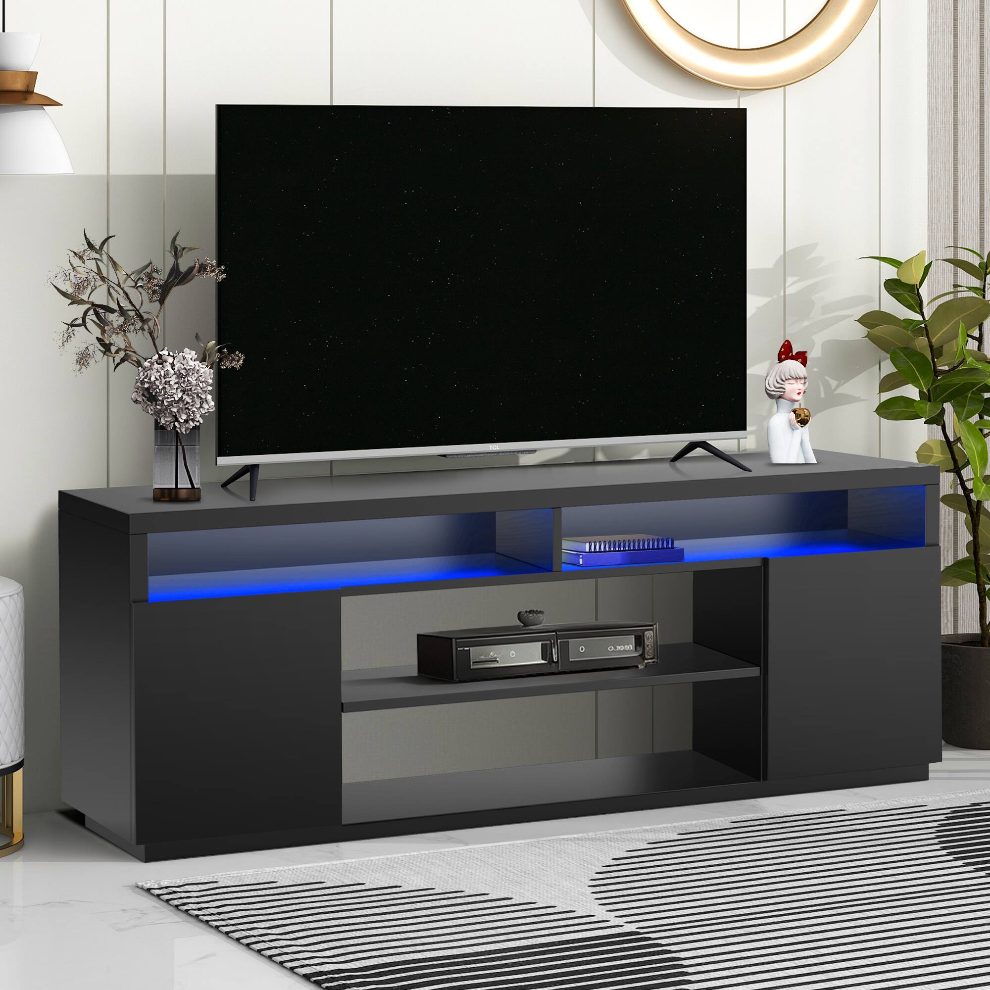 Angle. Ihomeadore - 68" Black LED TV Stand Media Console with Storage Cabinet for TVs up to 78" - Black.