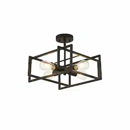 FINEAK - 12.2" Black 4-Light Industrial Farmhouse Flush Mount Ceiling Light