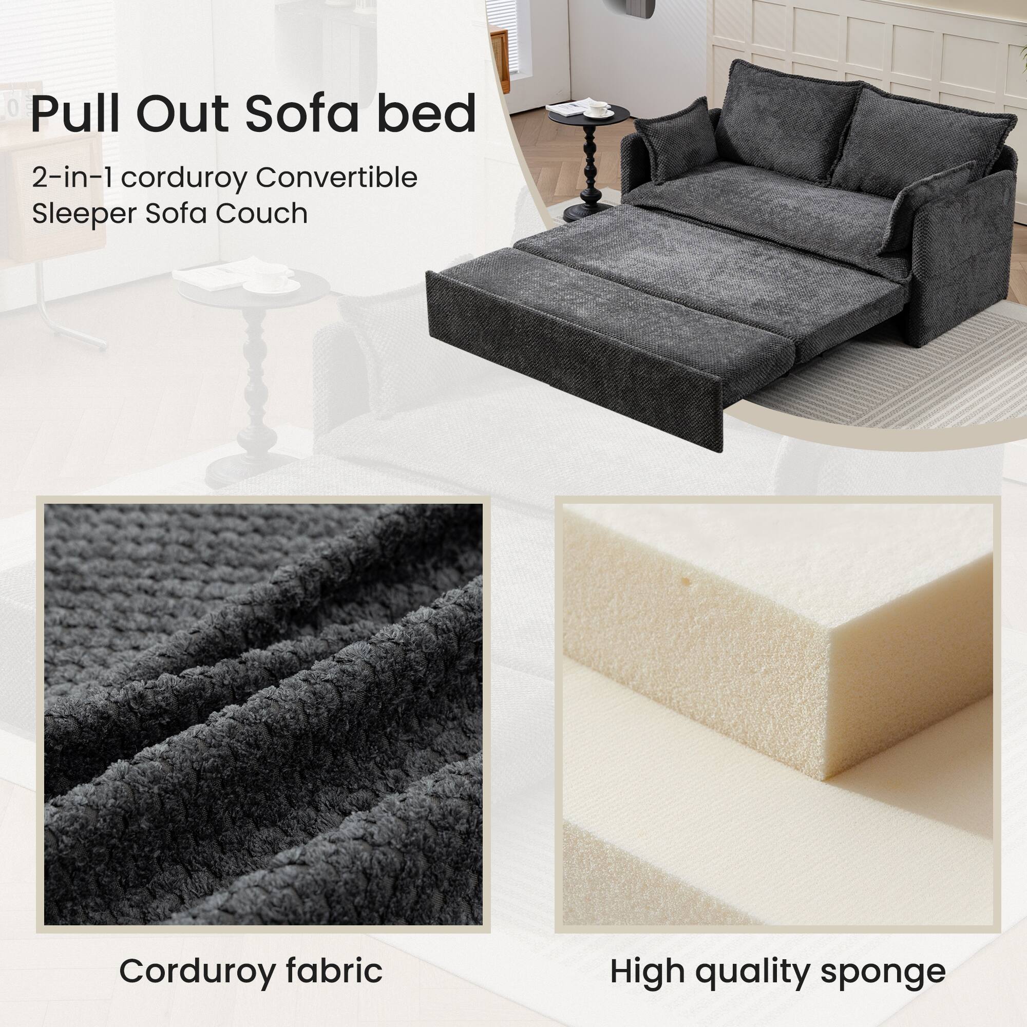 Pull Out Sofa bed  
2-in-1 corduroy Convertible Sleeper Sofa Couch  

Corduroy fabric  
High quality sponge