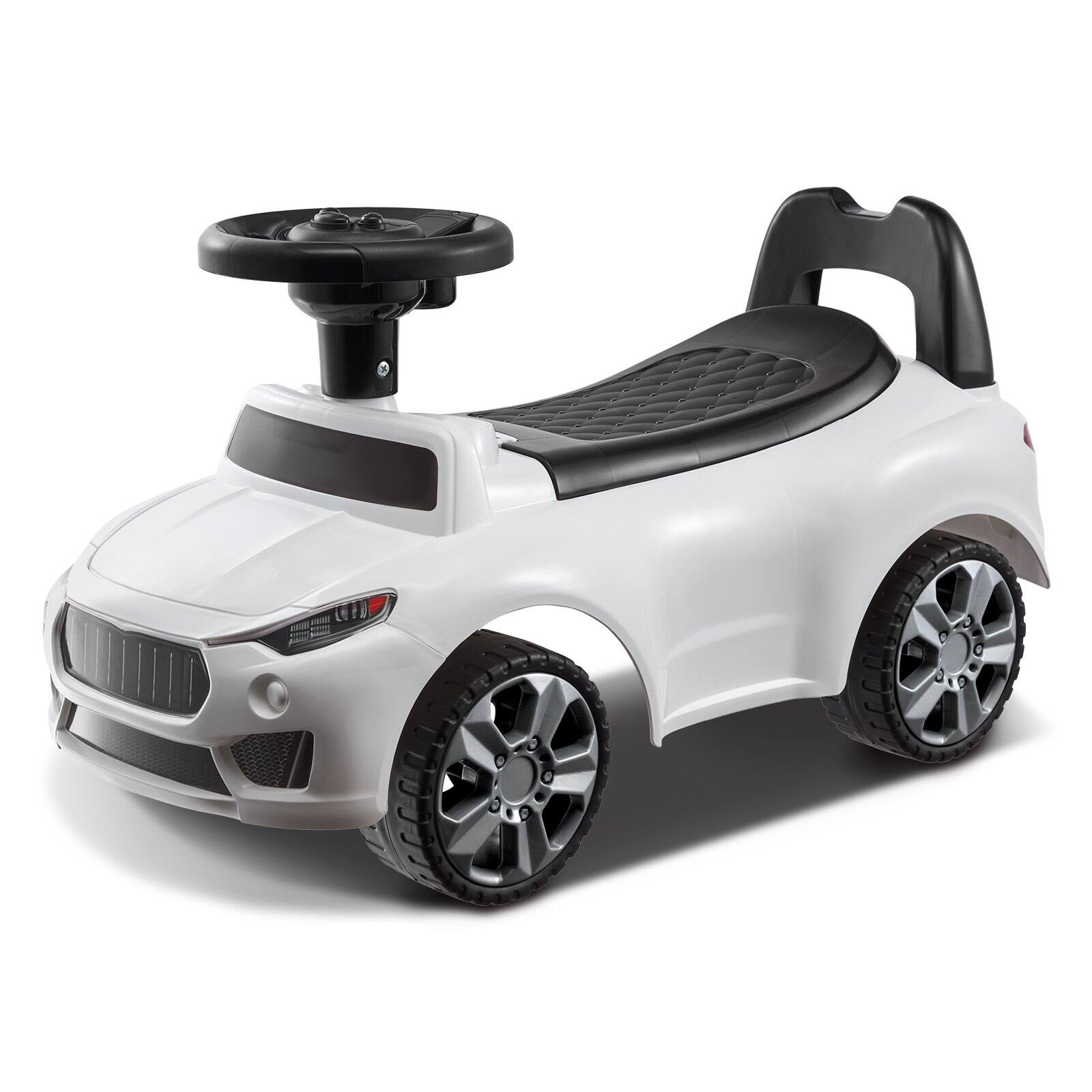 Glintex - Battery Ride-On Car for Toddlers, Sit to Stand Push Car with Music Steering Wheel & Under Seat Storage, Ages 1-3 - White