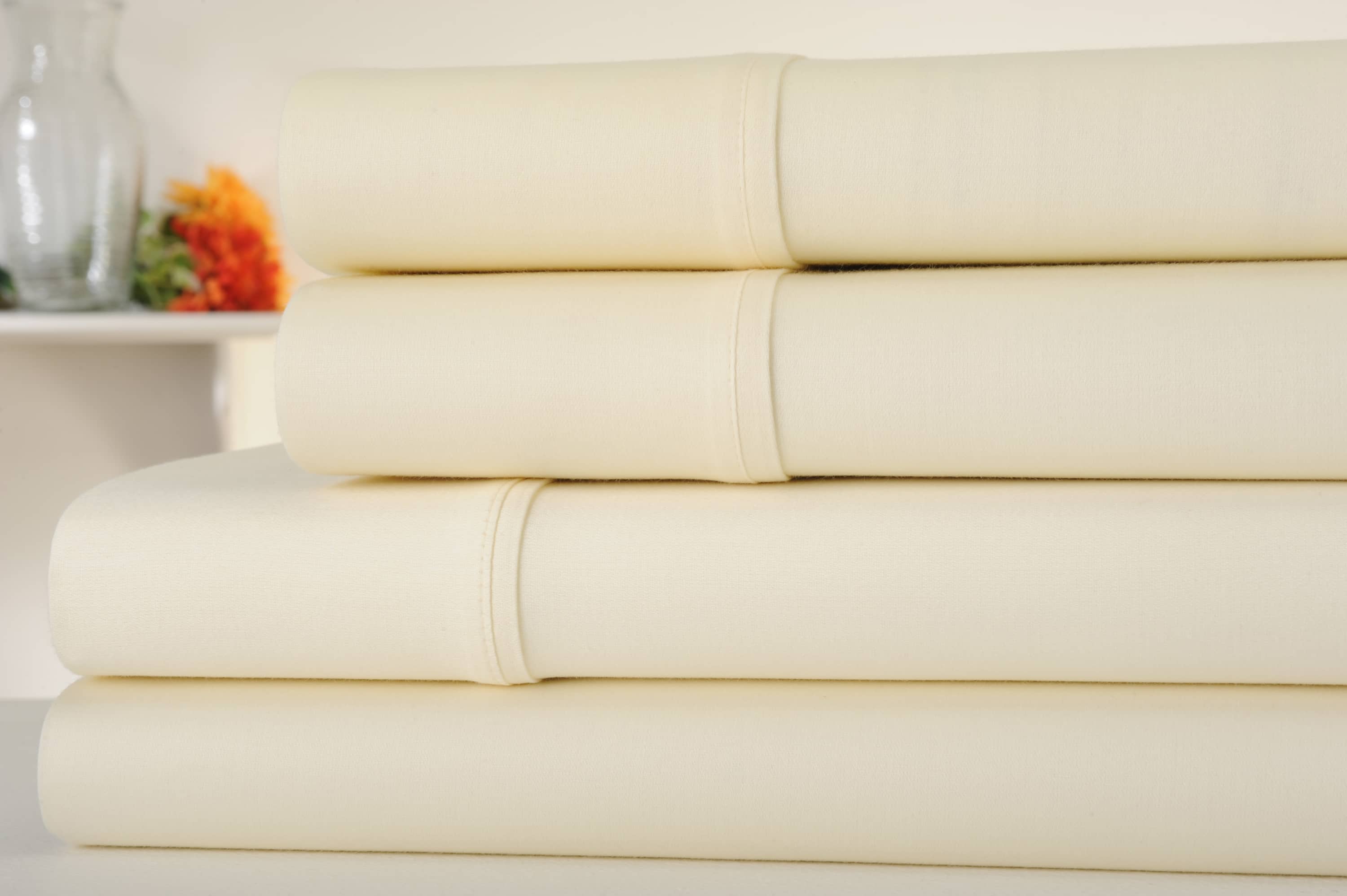 Kathy Ireland - 300 Thread Count Sateen Cotton Sheet Set - Ivory