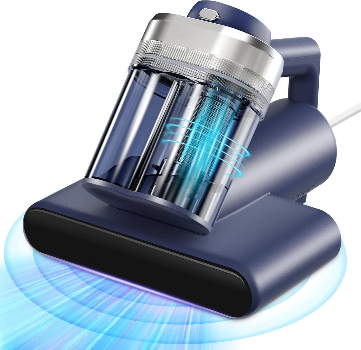 Front. MOOSOO - Mattress Vacuum with UV Light, 16kPa Strong Suction & 33000 RPM/Min Tapping,  Ultrasonic Bed Vacuum Cleaner for Bed - Blue Gray.