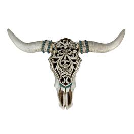 Things2Die4 - Decorative Wall Steer Southwestern Resin Sculpture 13 in off White - Off-white