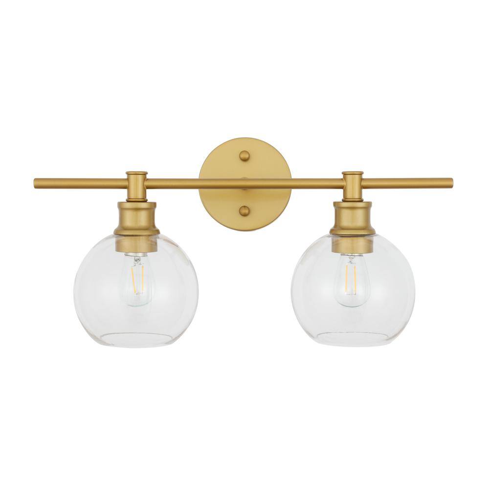 Alt View 1. Living District - Collier 2 light Brass and Clear glass Wall sconce - Brass And Clear Glass.