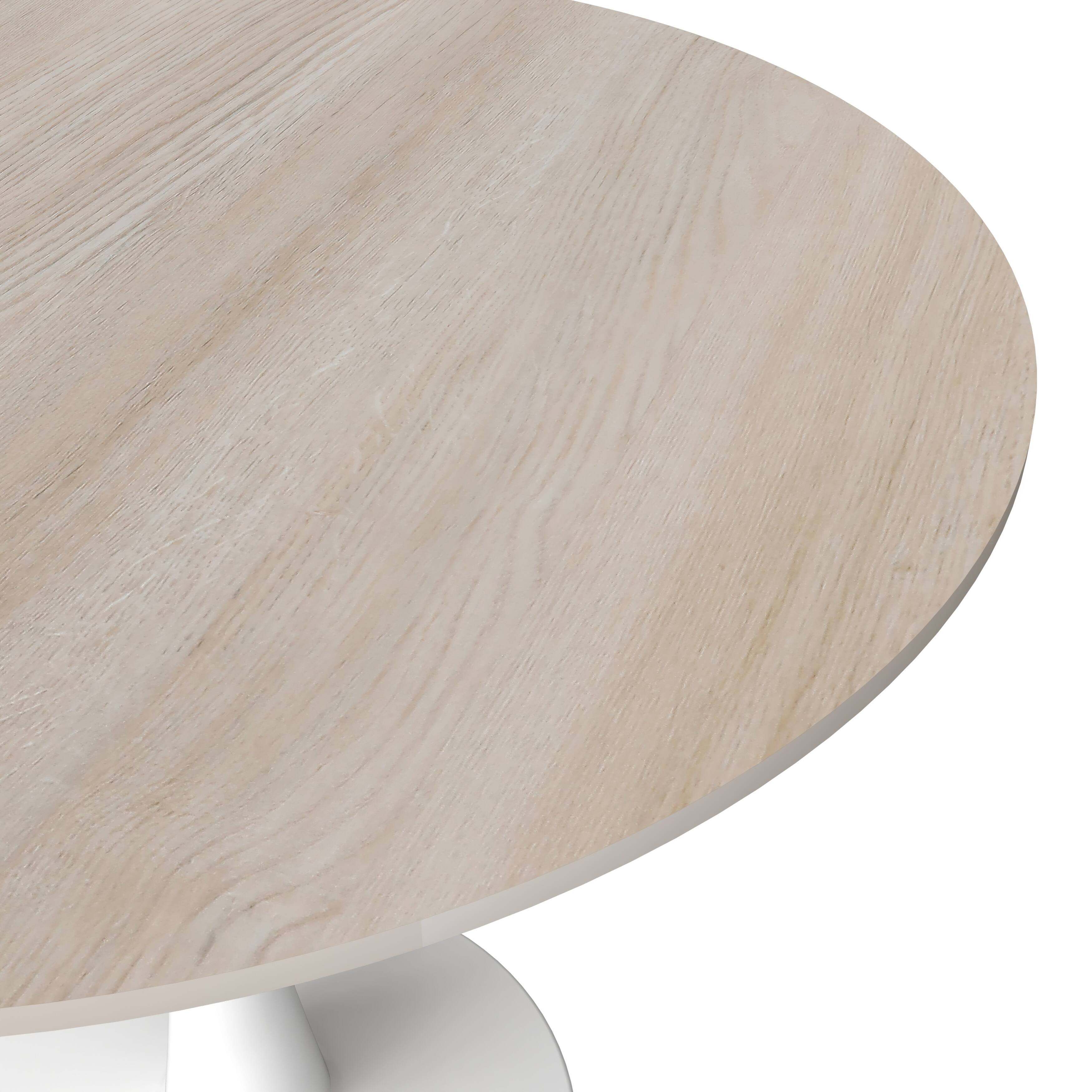 Alt View 5. LeisureMod - Bristol Modern 35" MDF/Stone Round Dining Table, Mid-Century with White Pedestal Base for Kitchen - Stone - Natural Wood.