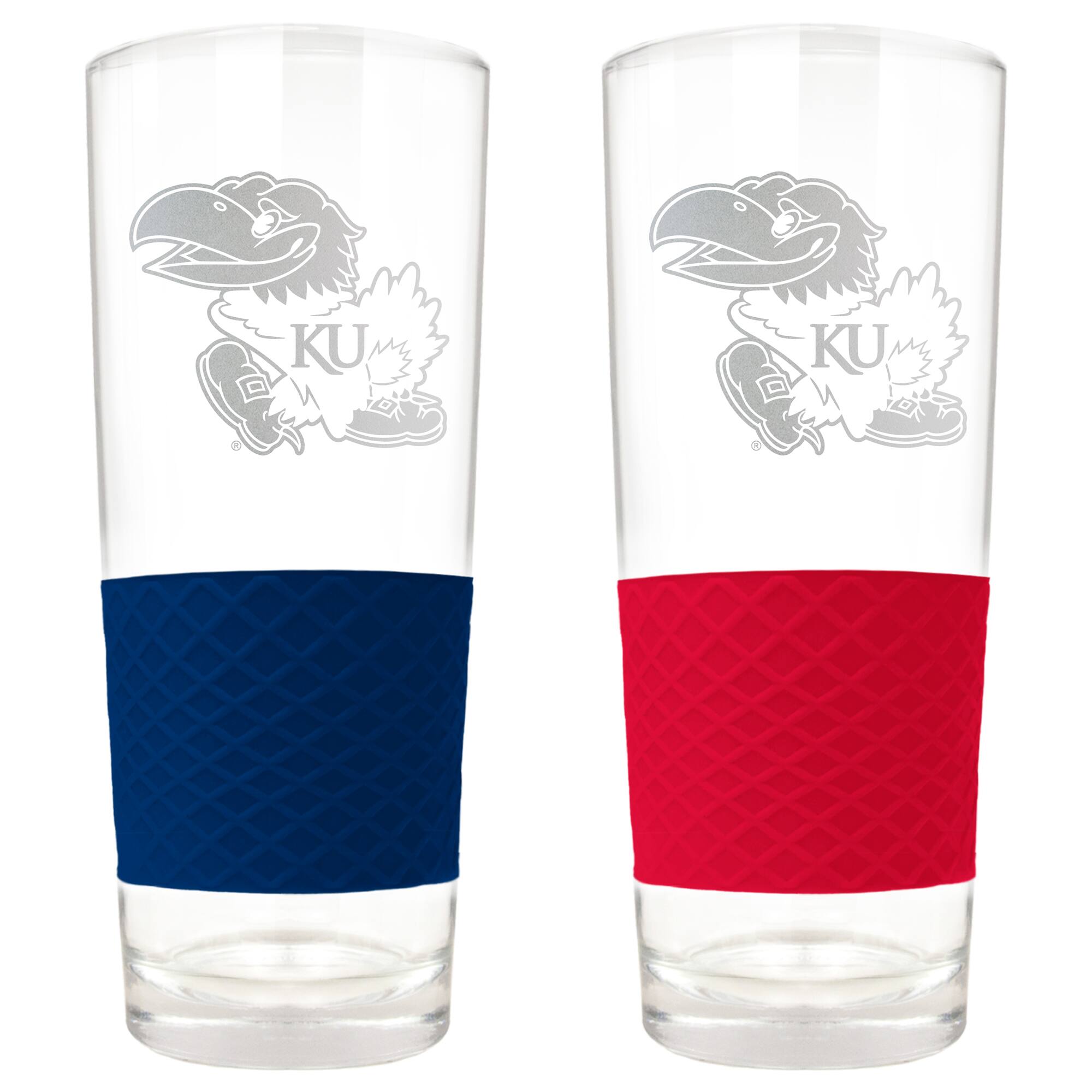 Front. Great American Products - Kansas Jayhawks 22oz. Logo Score Pint Glass Two-Piece Set - Multicolor.