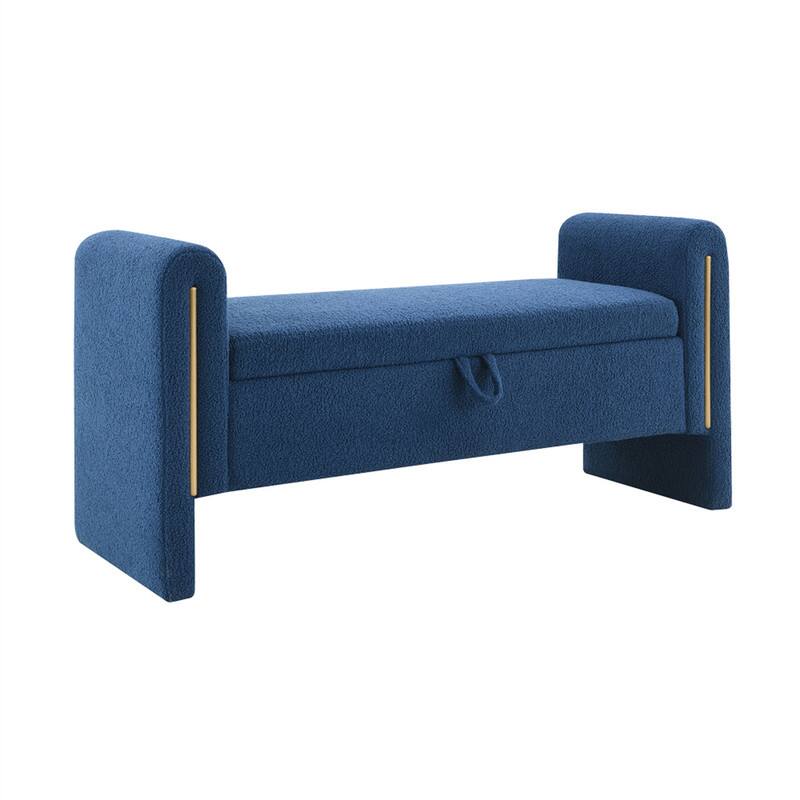 Front. HTUTWOO - Teddy Bed End Bench with Arms and Storage - Upholstered Large Foot Rest Stool,Multi-Functional Vanity Ottoman for Room - Navy Blue.