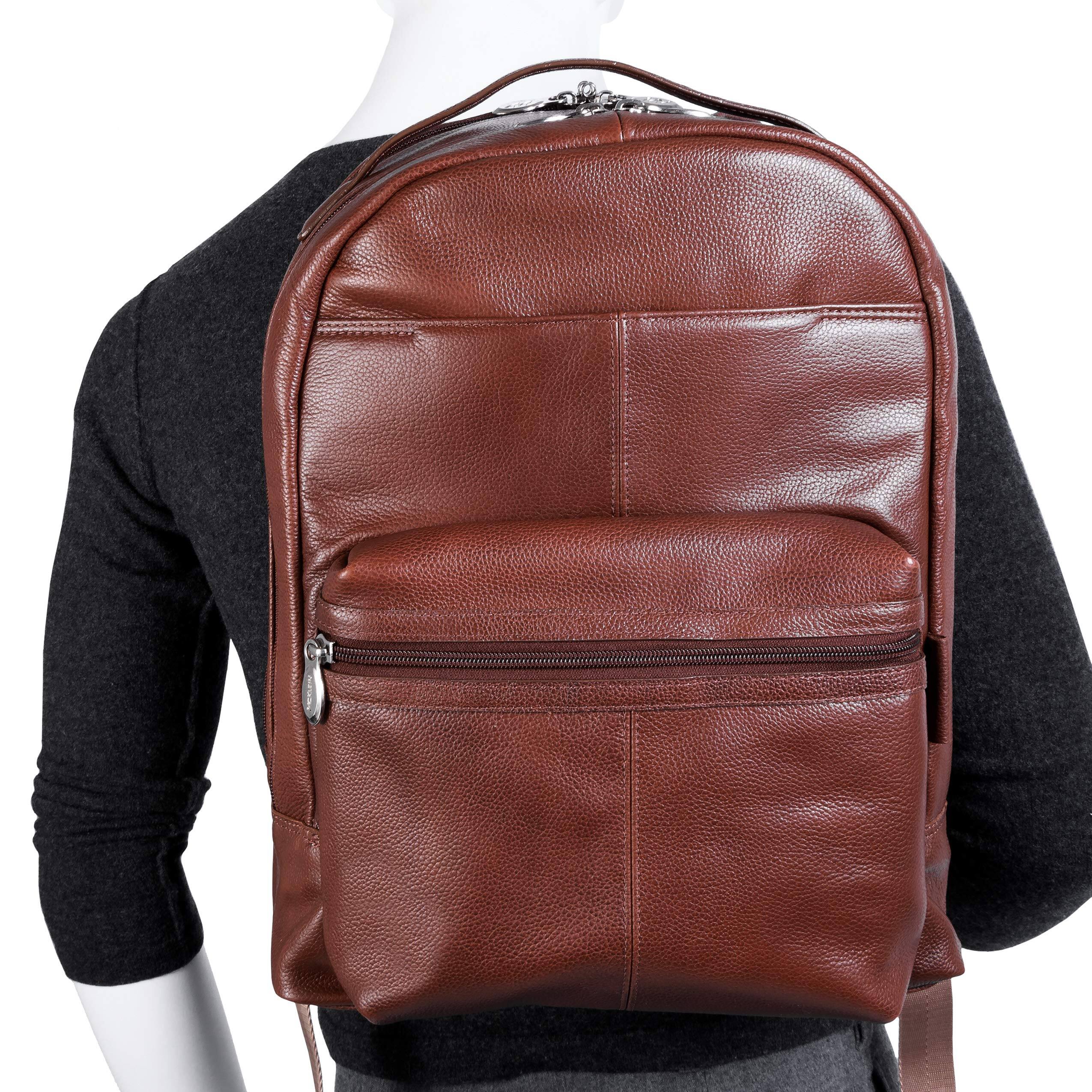 Alt View 9. McKleinUSA - 15" Leather Dual-Compartment Laptop Backpack Pebble-Grain Calfskin Built-In Laptop Protection Tablet Pocket - Brown.