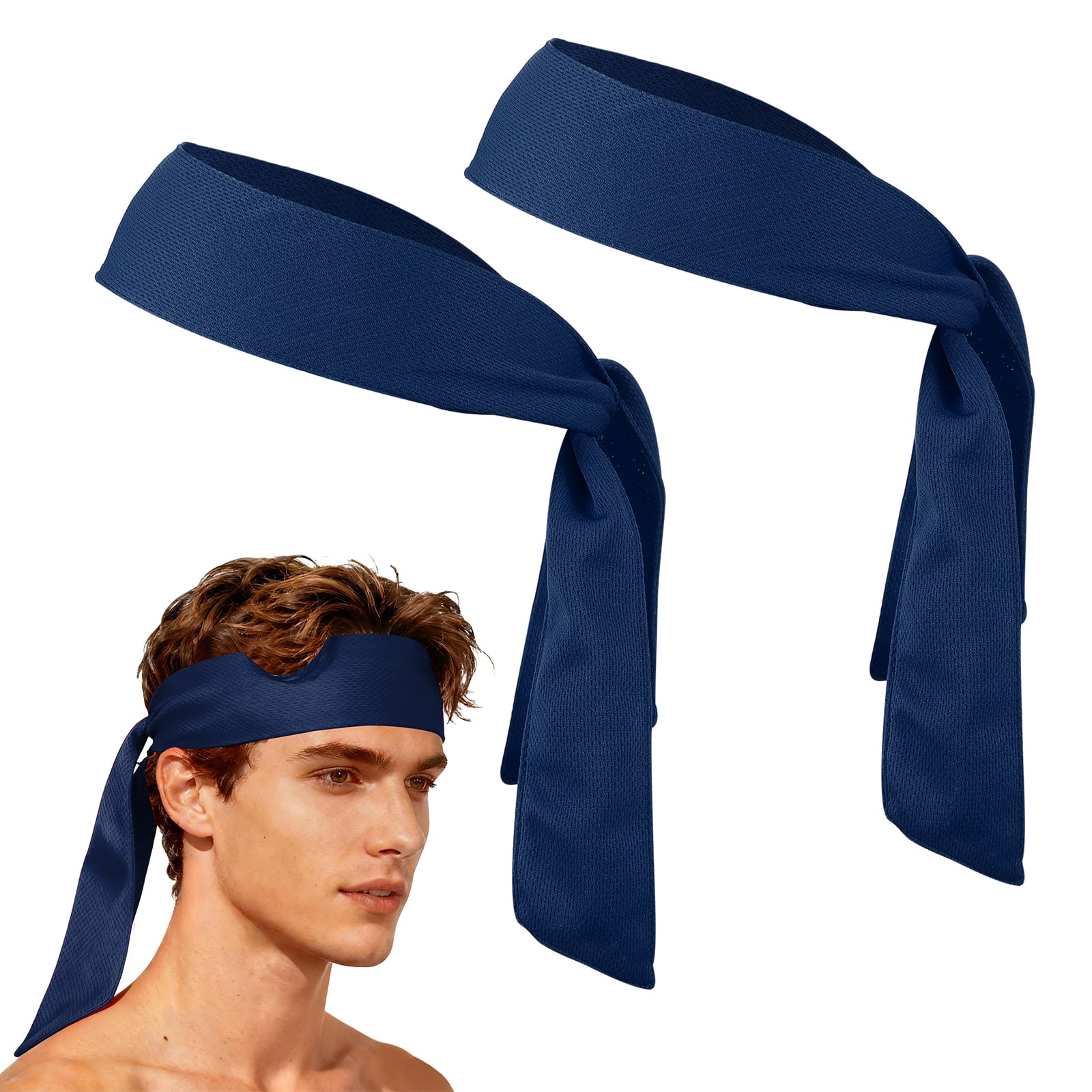 Unique Bargains - Tie Sweatband Headband, Adjustable Non-Slip Moisture Wicking Athletic Headband, 2pcs - For Tennis/Karate/Workout/Yoga - Navy Blue price history on PriceWatchPro