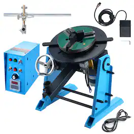 VEVOR - Rotary Welding Positioner 66LBS / 30KG, 0-90° Welding Positioning Turntable Table 1-12RPM 80W,with 12.4 Inch 3-Jaw Lathe - Blue;Black