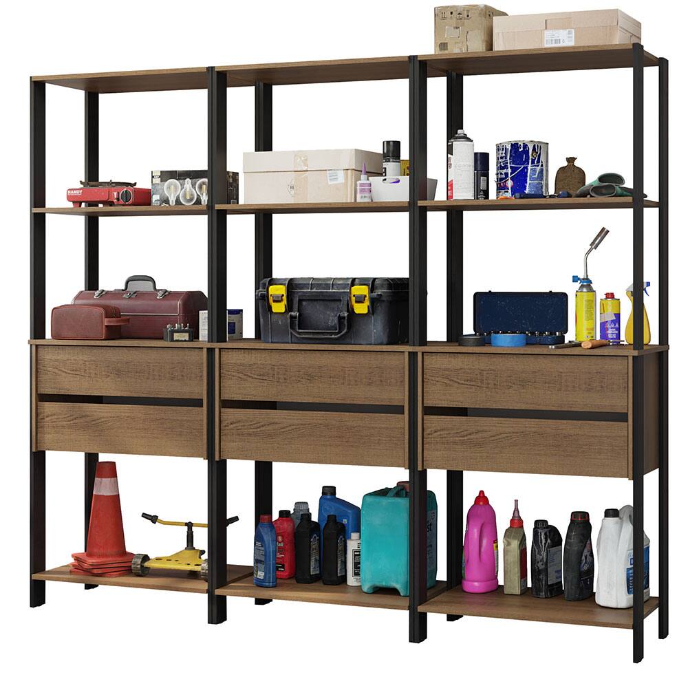 Angle. Madesa - Madesa Garage Storage Rack with 6 Drawers and Open Shelves 82"L Multiuse Organization Cabinet for Tools - Brown/Black - Brown/Black.