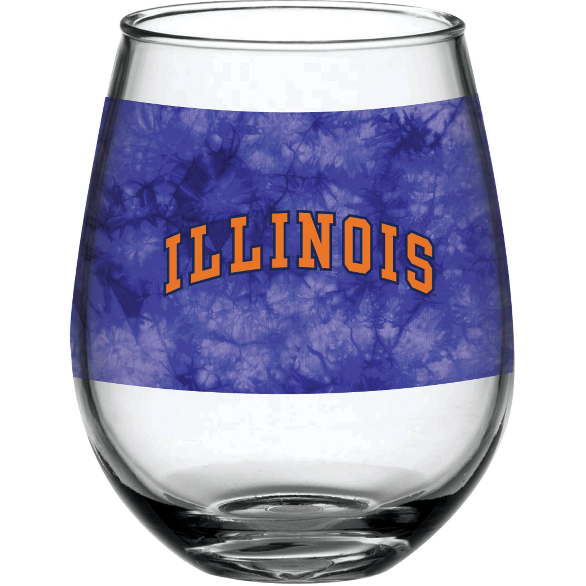 Alt View 1. Indigo Falls - Illinois Fighting Illini 15oz. Vintage Tie-Dye Stemless Wine Glass - Multicolor.