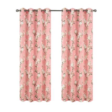 Front. Olivia Gray - Olivia Gray 100% Polyester 200 GSM Blossom Printed Blackout Grommet Curtain Panel 54" x 90" Blush - Blush.