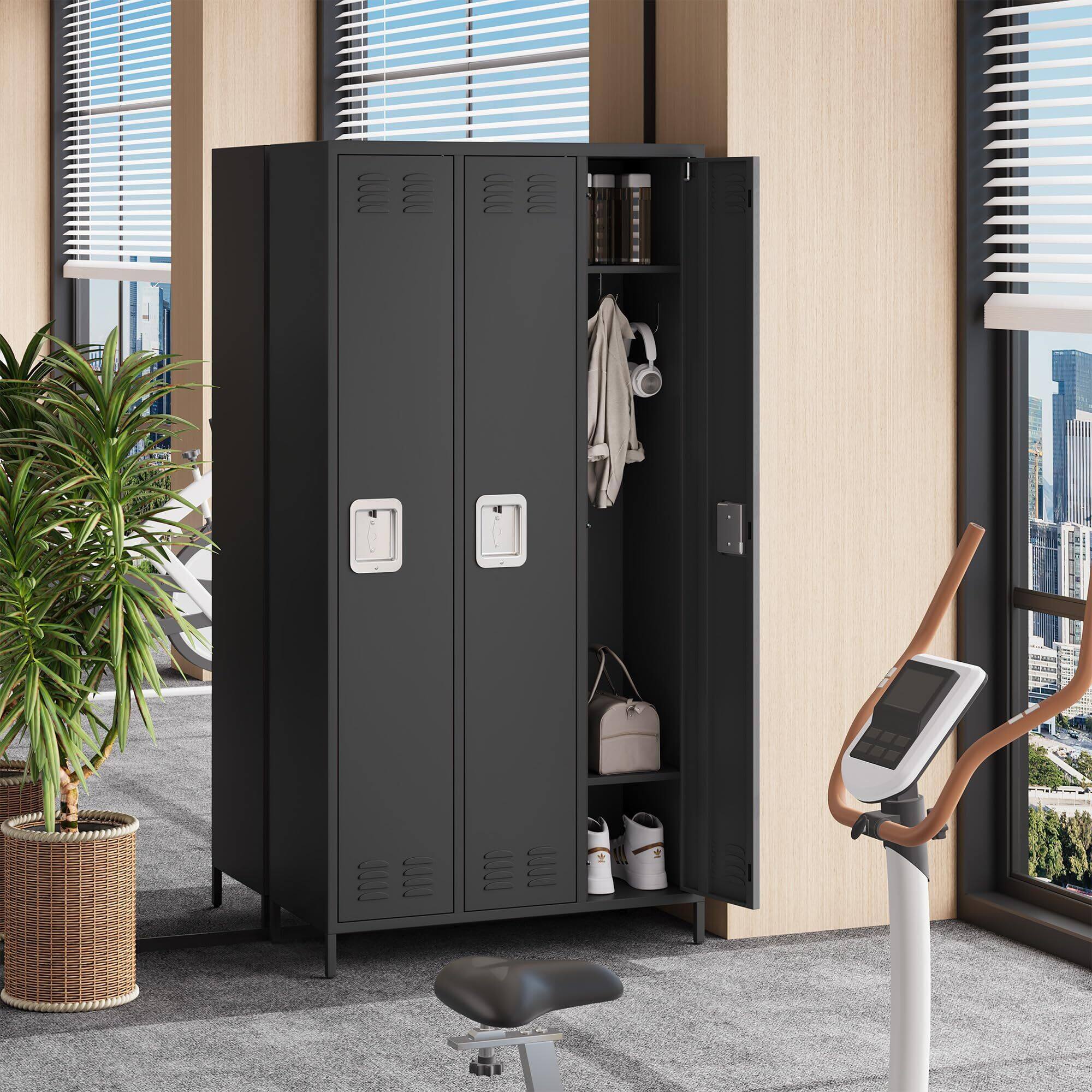 Alt View 6. Acekool - 3 Doors Employee Lockers for Office, Metal Sorage Locker Combination, Lockable Employees Metal Locker with Door - Black.